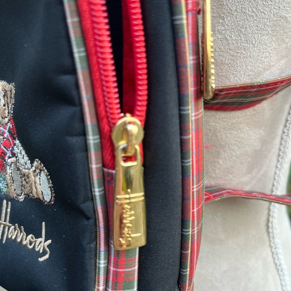 RARE ✨Harrods Bear Logo Vintage Backpack, Black + Red Plaid, EUC